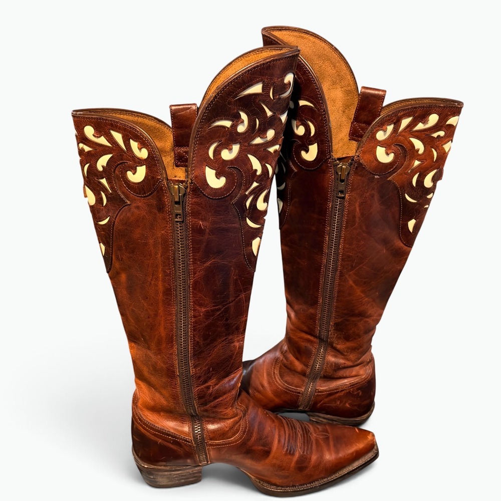 Ariat Womens Brown Leather Filigree Cutout Tall Over Knee Western Boots Size 9B - Picture 10 of 13